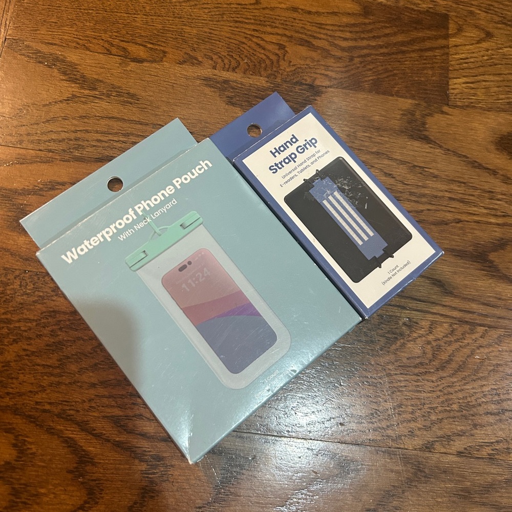 Waterproof Phone Pouch with Neck Lanyard - Blue + iPad or tablet hand strap grip